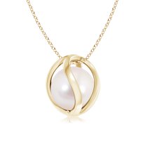 ANGARA Japanese Akoya Cultured Pearl Cage Pendant in 14K Yellow Gold for Women | June Birthstone, Birthday, Anniversary, Jewelry Gift for Women | Pearl Necklace