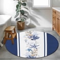 thumbnail image 4 of Coastal Navy Round Area Rug 4 FT, Non Slip Indoor Outdoor Rug, Blue Starfish Coral Nautical Striped Washable Soft Circular Carpet Non-Shedding Floor Mat for Coffee Table Nursery Foyer Balcony, 4 of 8