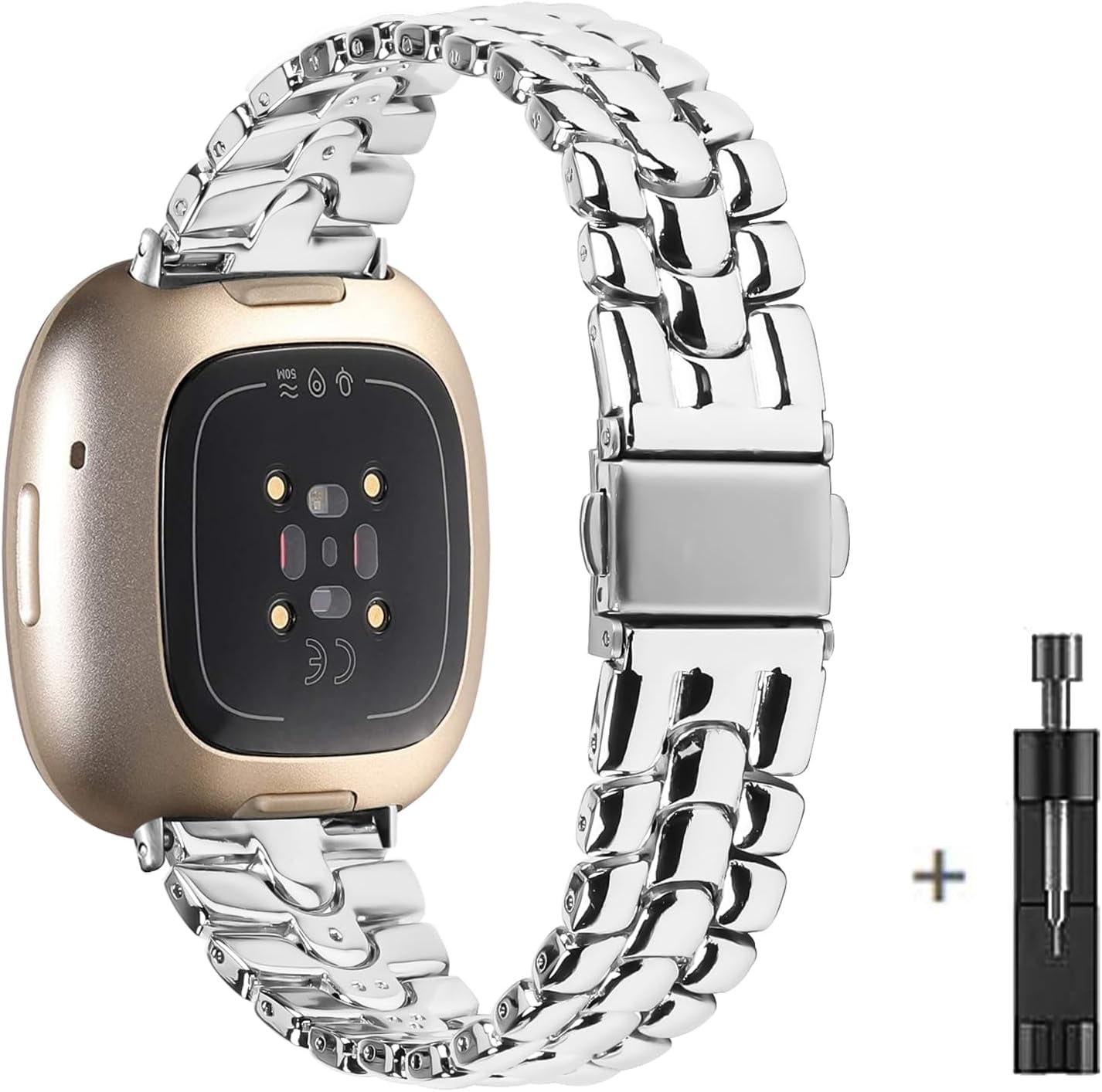 REQO Metal Bands Compatible with Fitbit Versa 4/Versa 3/Sense 2/Sense, Women Replacement Wristband