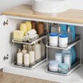 thumbnail image 1 of Organizador Debajo del Fregadero de 2 Niveles Multiusos para Baño Y Cocina, Organizador de Baño Extraíble con Divisores Ajustables, Apilable para Alacena O Botiquín (Gris, Paquete de 2), 1 of 4