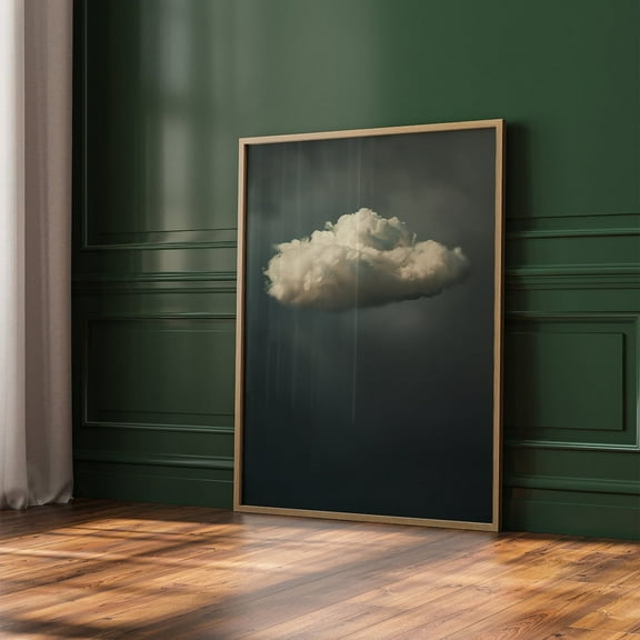 Dark Grey Vintage Cloud Wall Art Canvas Moody Sky Dark Teal Print Poster Painting for Home Office Bedroom Decor Unframed