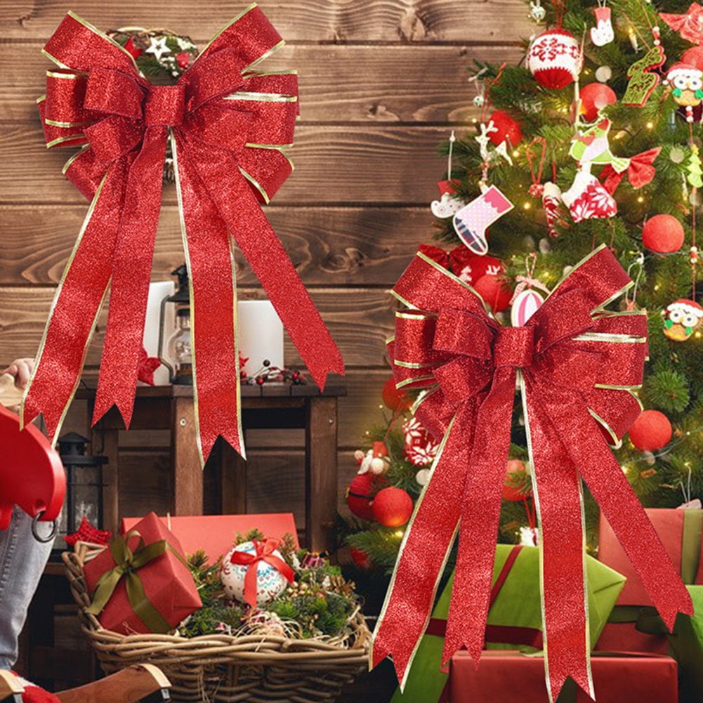 6pcs Large Wired Red Bow - 16*10" - Christmas Wreath Bow - Great for Large Gifts - Indoor/Outdoor - Christmas Bow Door Ornament Christmas Gift Ornament Garland Decoration