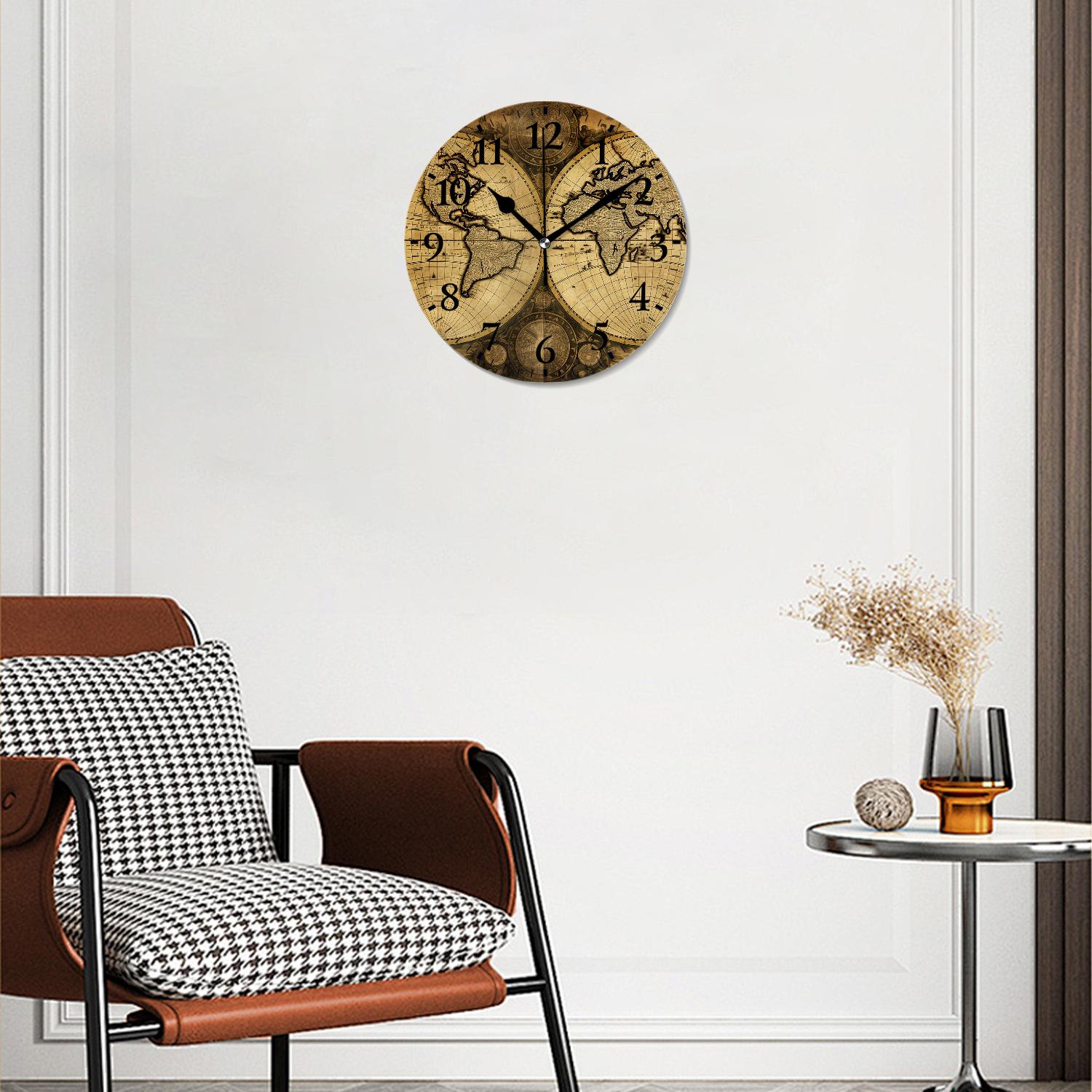 10 Inch Wall Clock Battery Operated Silent Clock Decorative for Office, Kitchen, Outdoor, Living RoomRetro World Map Beautiful Art