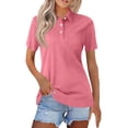 thumbnail image 2 of Women's Short Sleeve Collared Polo Shirts Cotton Quick Dry Tennis Tops Lightweight Breathable Summer Casual Shirts, #01 Watermelon Red, L, 2 of 6