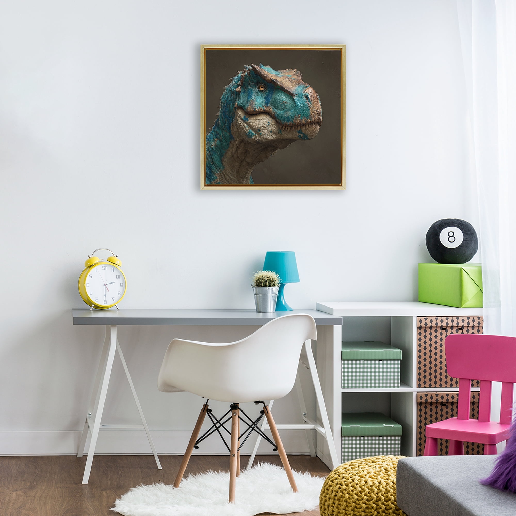 Stupell Industries Cerulean Scaled Dinosaur Detail Gold Framed Floater Canvas Wall Art, design by Wumples