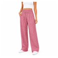 thumbnail image 3 of Wevis Women Elastic High Waist Gingham Wide Leg Pants, Loose Plaid Palazzo Trousers with Side Pockets Casual Daily Bottoms, 3 of 6