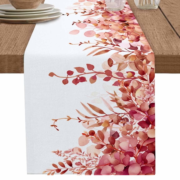 nqOlkjepod Red Eucalyptus Leaves Table Runner 72 Inches Long Farmhouse Dress Scarves, Spring Floral Summer Botanical Dining Tablerunner for Coffee Table/Kitchen Island/Party Décor, 16" x 72"