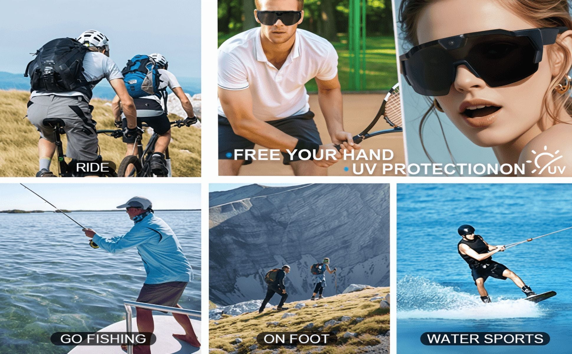 Smart Camera Glasses, Outdoor Sports HD Recording Video, Cycling Action Sunglasses, 64G ROM Wearable Audio take a Picture Wireless Photography Shooting VCR，Suitable for Men and Women (Black)