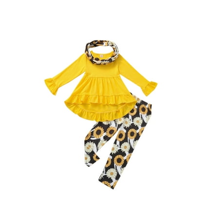 

Caitzr Girls Casual Clothes Set Flared Sleeves and Floral Printed Pattern Pants and Neckerchief