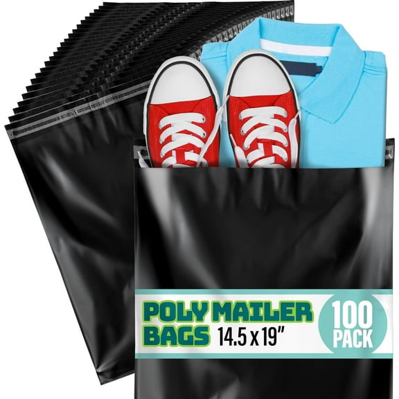 Poly Mailers 14.5" x 19", Black Waterproof Shipping Bags with Self-Seal, 100 Pack