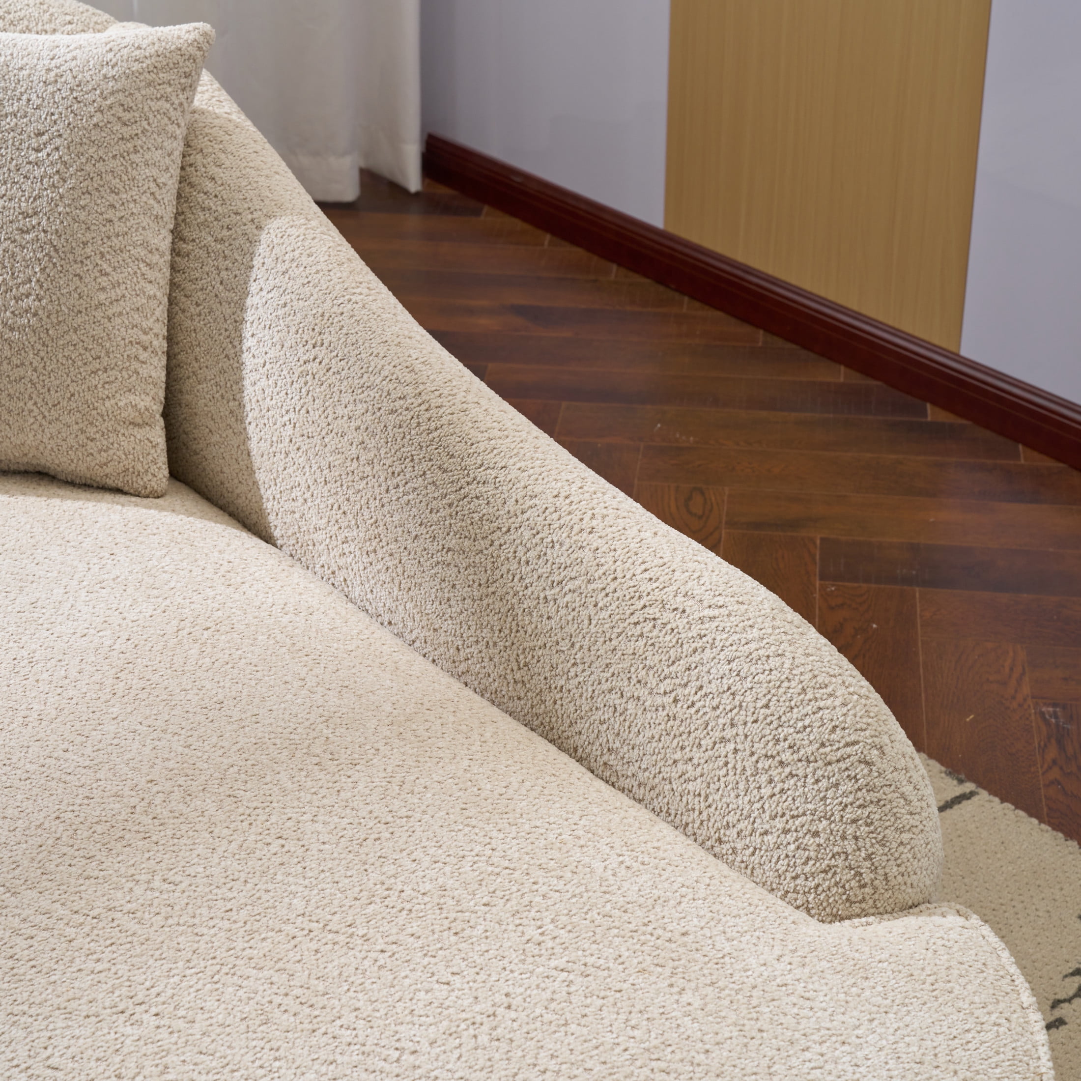 Christopher Knight Home 61" Mid-Century Boucle Curved Chaise Lounge Sofa for Bedroom Living Room, Beige