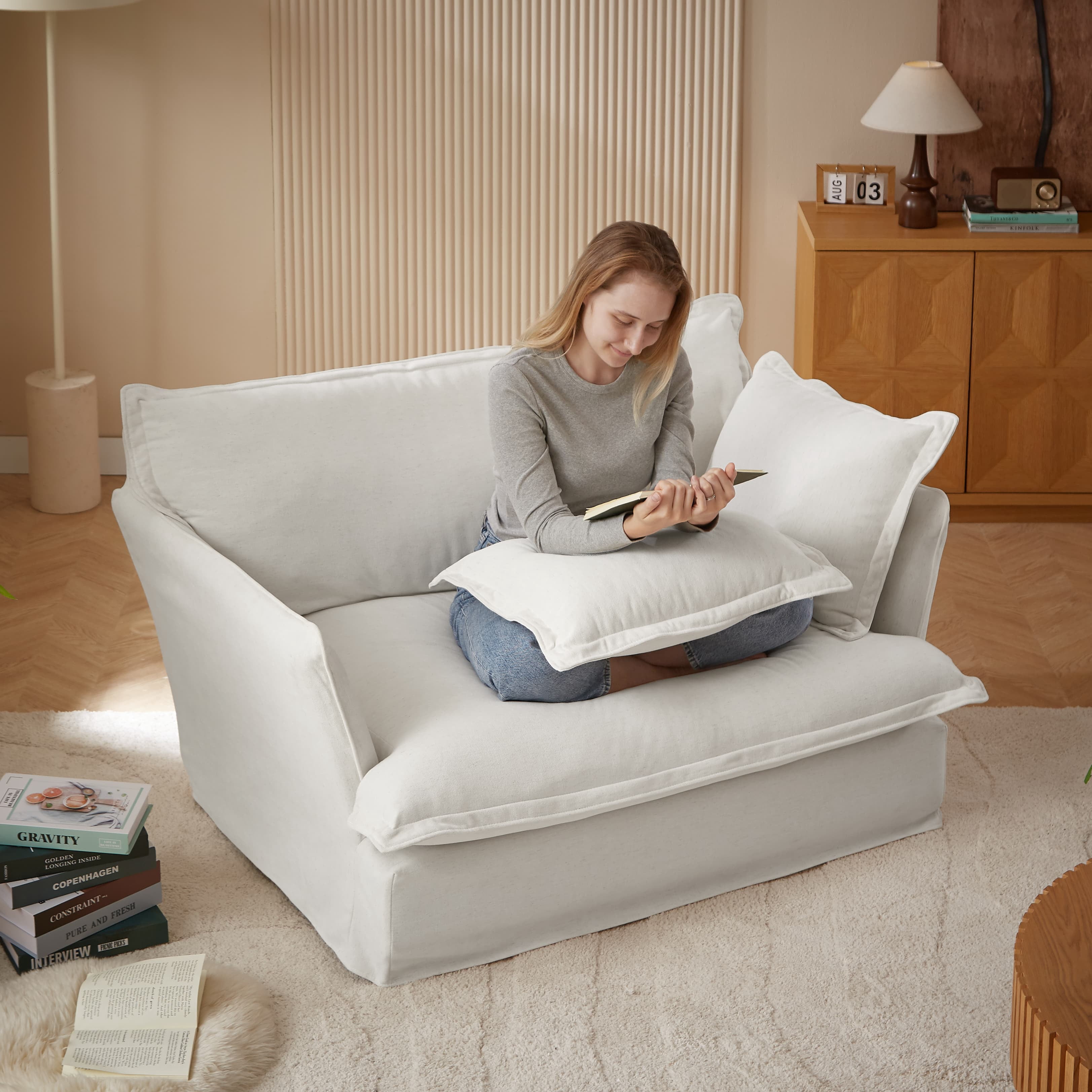 MAYEERTY Modern Luxury Two-Seater sofa chairs with Pillows for Living Room, Bedroom, Beige