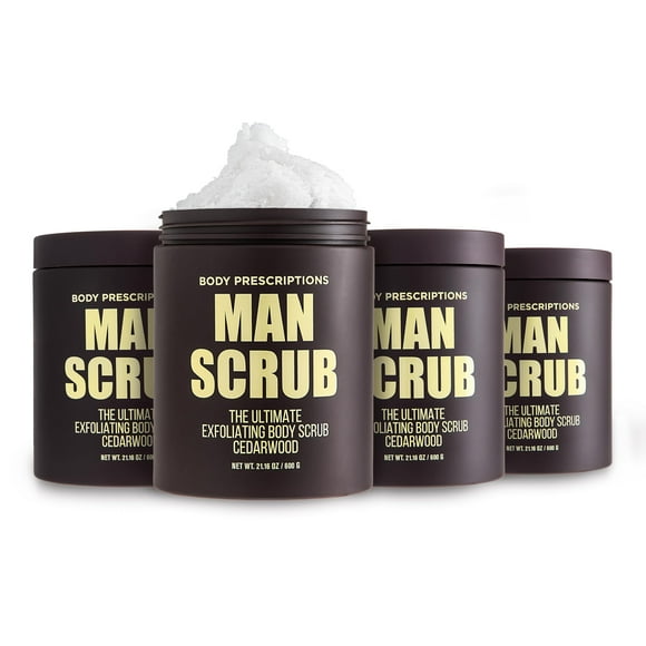 Body Prescriptions Exfoliante corporal para hombres, paquete de 4 exfoliantes definitivos con infusión de gel de baño para hombres de madera de cedro en frasco con tapa giratoria, 28.2 oz cada uno par