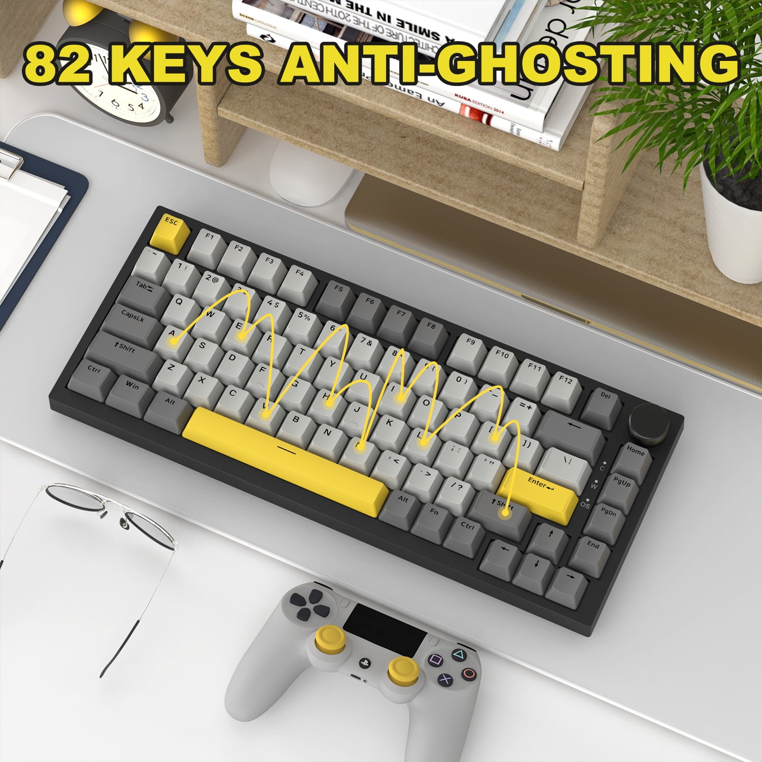 AK820 Mechanical Keyboard with CNC Knob Control,82Keys Gasket Mount Wired Gaming Keyboard,75% ANSI Layout,5 Sound Absorbing Foam,Hot-swappable,White Backlit,for PC,MAC (Grey)