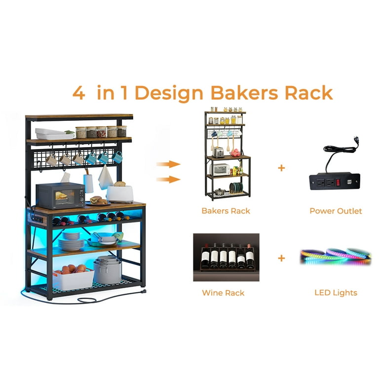 Bakers Rack with Power Outlet, Microwave Stand, Coffee Bar Table Station  with Metal Wire Panel - On Sale - Bed Bath & Beyond - 37770103