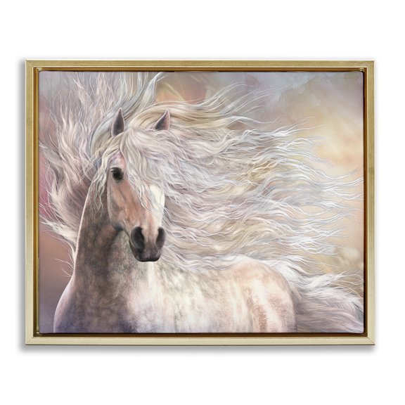 Stupell Industries Rustic Lodge Cielo Windblown Stallion Portrait Gold Floating Frame Canvas Art, 31 x 25, by Laurie Prindle