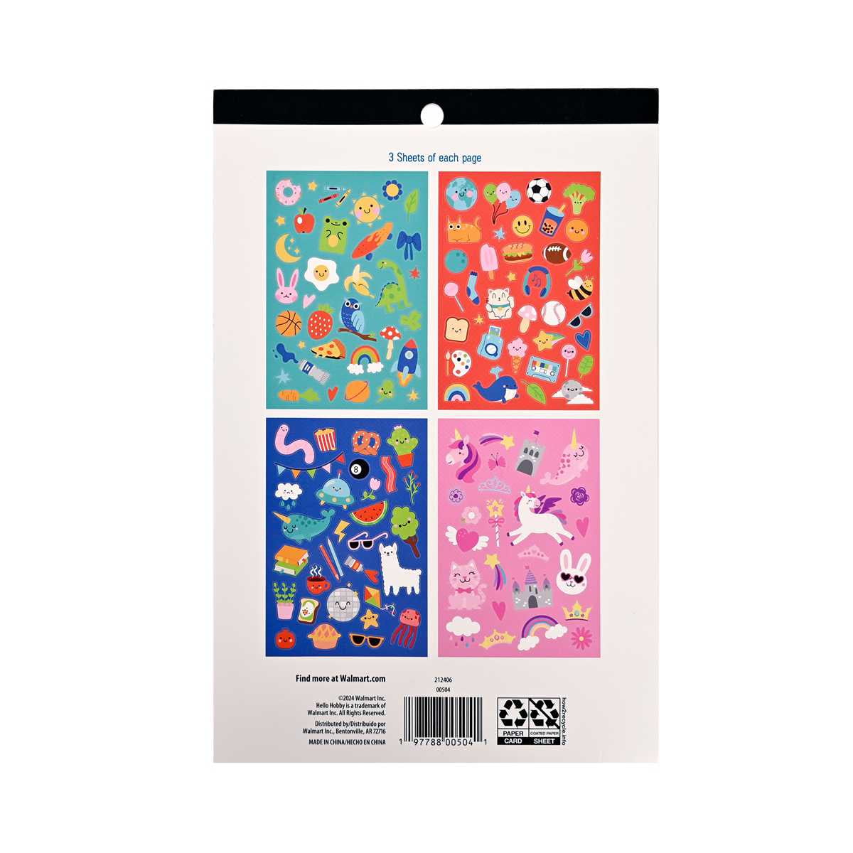 (4 pack) Hello Hobby Multicolor Sticker Book - 12 Themed Sheets for Crafts