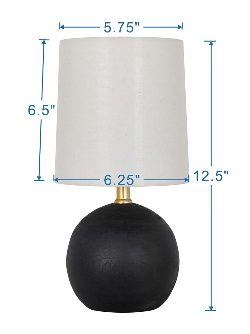 Mainstays 12.5 Inch Mini Black Wood Ball Table Lamp with White