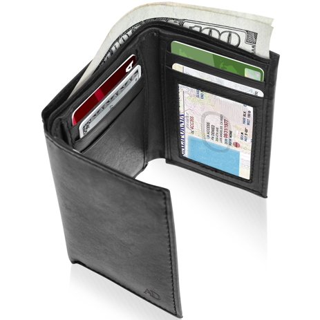 Genuine Leather Trifold Wallets For Men - Mens Trifold Wallet With ID Window Gifts For Men RFID Blocking