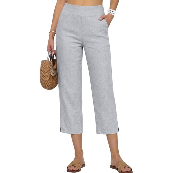 MLQIDK Pedal Pushers for Women Capri Pants Trendy Summer Elastic Waist Knee Length Lightweight Capris Dressy Casual Crop Capris with Pockets Gray 3XL