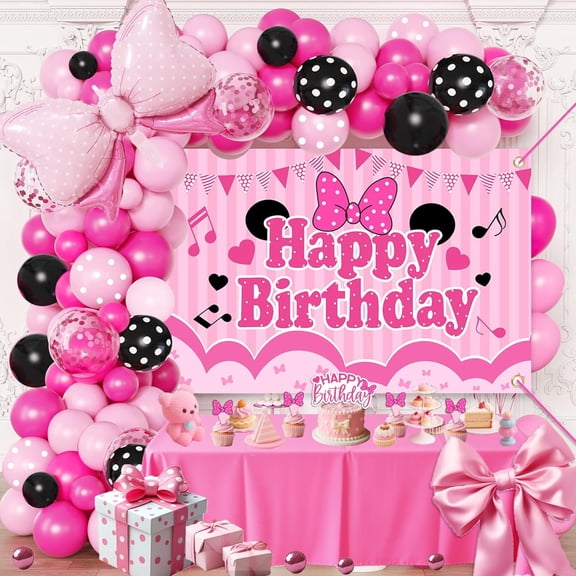 Pink Birthday Party Supplies - Pink and Black Balloon Arch Garland Kit Decorations,Backdrop for boys Kids