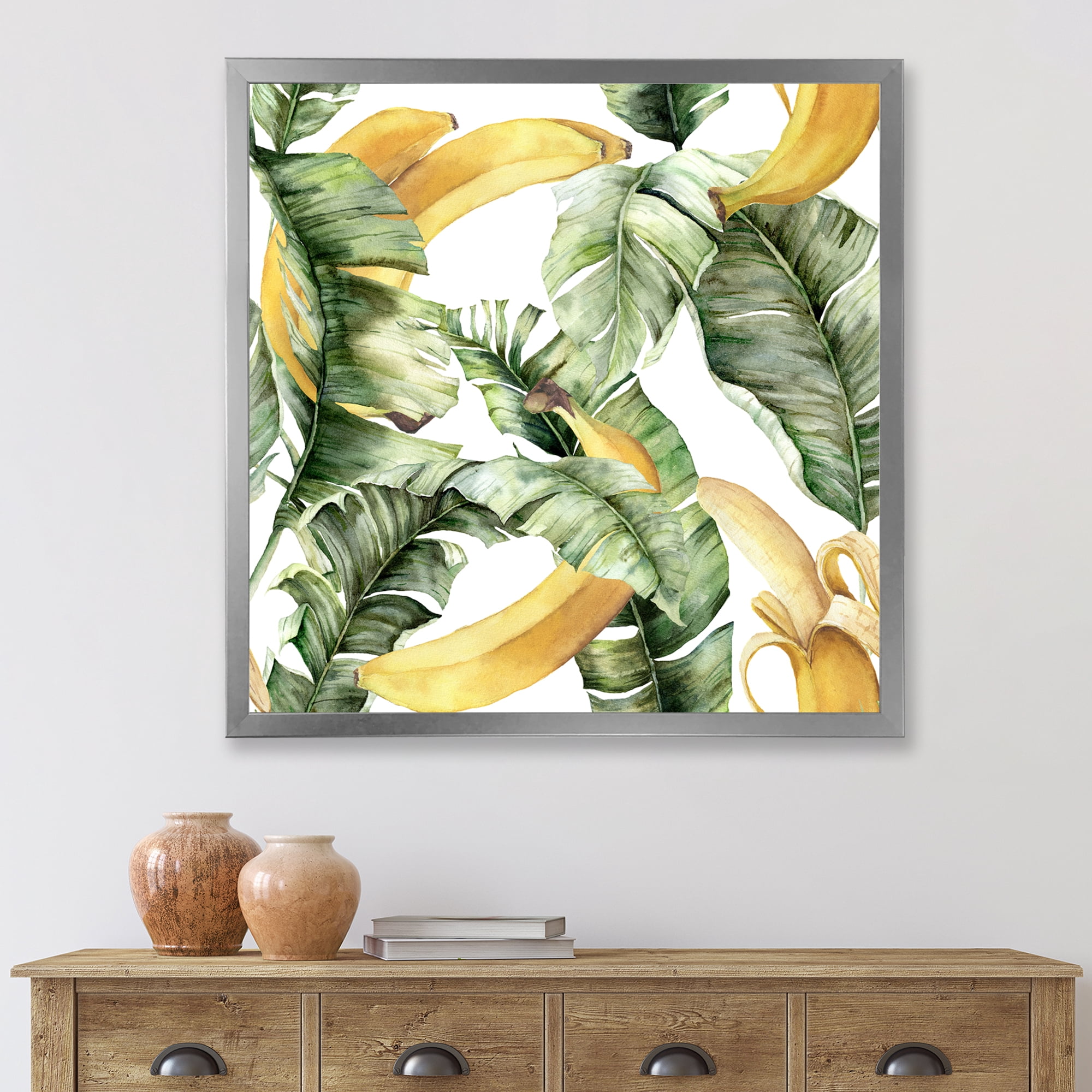 Designart 'Leaves With Ripe Bananas' Nautical & Coastal Framed Art Print