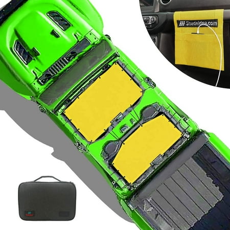 Shadeidea Jeep Gladiator Sun Shade JT 4 Door Top Sunshade, Front & Rear (2-Pieces) - Yellow Mesh Screen Wrangler Cover, UV Blocker with Grab Bag Pouch (2018 - Current) - 10 Years Lasting