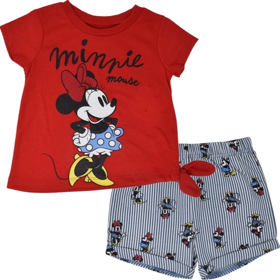 Conjunto de camiseta y shorts de Minnie Mouse de Disney para niña pequeña, talla 4T