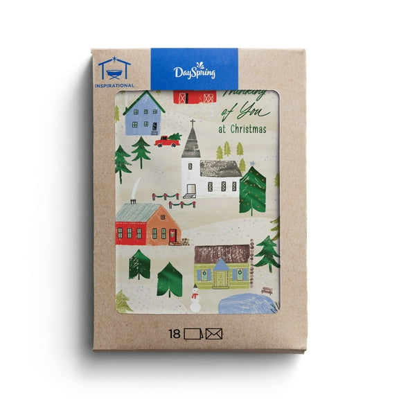 2025 DaySpring - Christmas Village - 18 Christmas Cards in a Kraft Box NLT