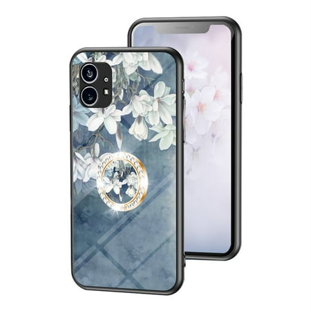 Dteck Compatible with Nothing Phone 1 Case with Ring Holder Kickstand Women Girls Never Faded Floral Phone Cases Soft TPU Shockproof Protective Cover for Nothing Phone 1 2022 White Floral