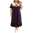 thumbnail image 2 of SELONE Long Nightgowns for Women Short Sleeve Plus Size Lace Maxi Sleep Shirt Ruffle Bow Long Dress Casual House Dress, 2 of 6