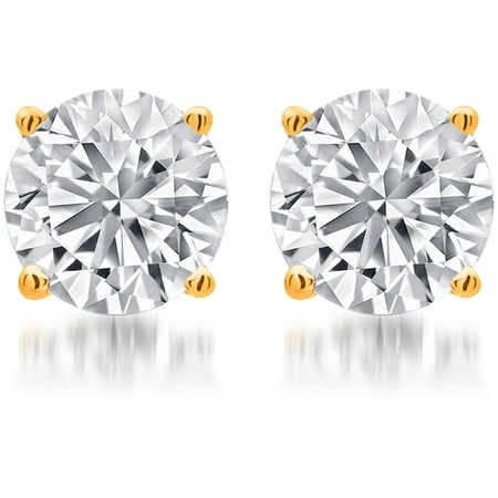 1/2 Carat T.W. Round White Diamond Yellow Gold over Sterling Silver Stud Earrings