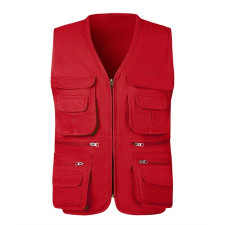 Miluxas Men s Fishing Vest Utility Summer Vests with Pockets for Travel Outdoor Work Photo Cargo Fly Red XXXXL(XXXXL)