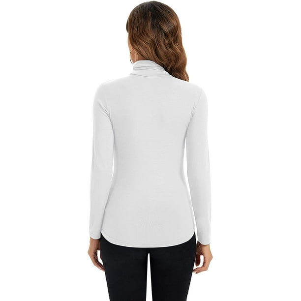 Women's White Long Sleeve Basic Layer Turtleneck Top Lightweight Slim Fit  Soft T-Shirt Small at  Women's Clothing store