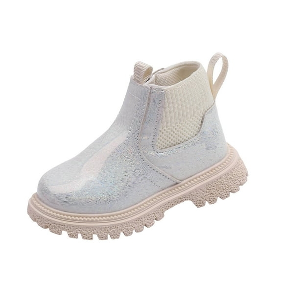 Povozer Girl Boots Kids Ankle Boots Warm Boots Low heel Short Booties(Beige,7.5)