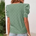 thumbnail image 2 of Camiseta con cuello redondo para mujer, manga corta abombada, Jacquard hueco, Color puro, holgada, camiseta de verano, verde, M, 2 of 7