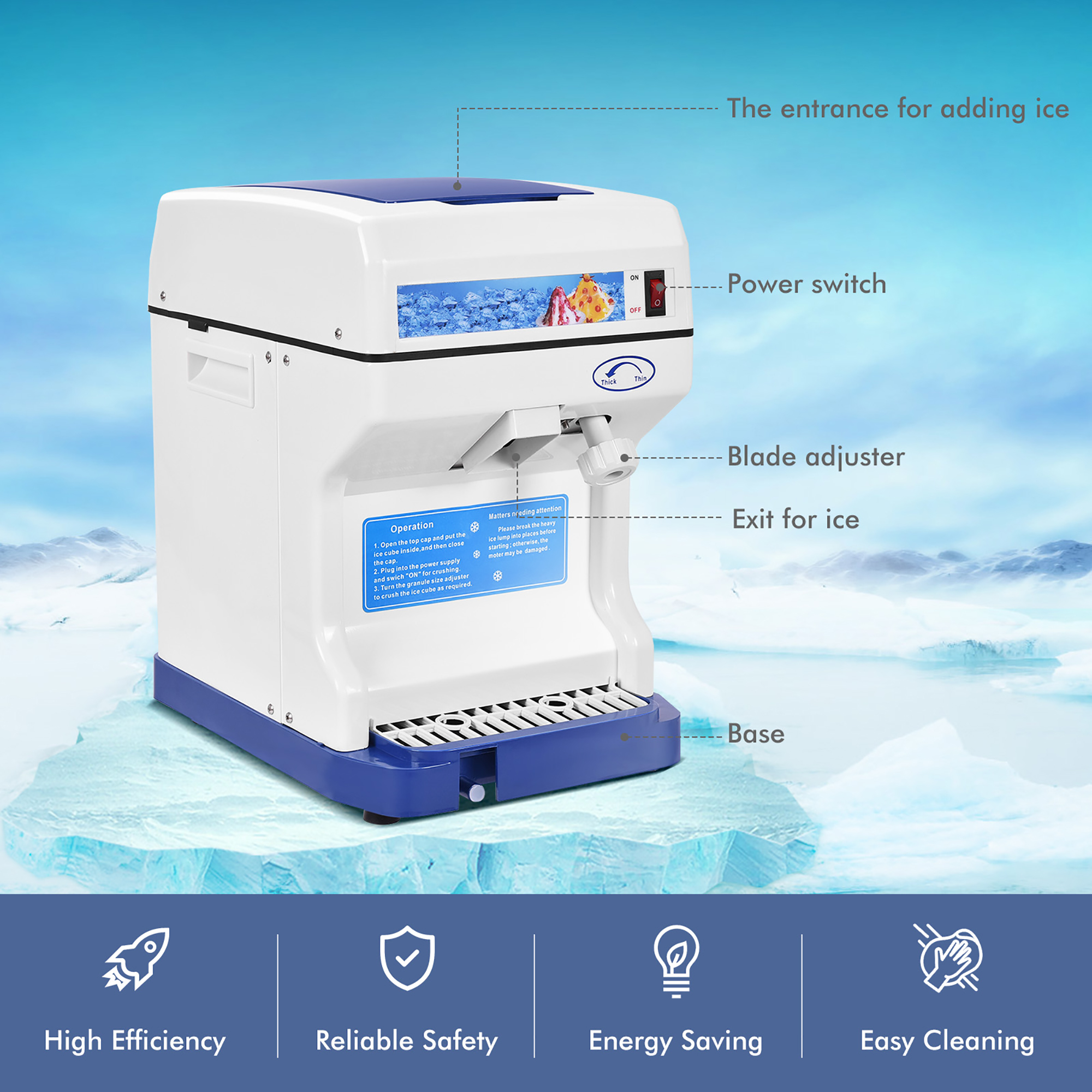 Costway Electric Ice Shaver Machine Tabletop Shaved Ice Crusher Ice Snow Cone Maker - image 4 of 10