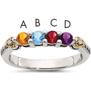 Jewelry by Sweet Pea Sterling Silver Antiqued w/14K 4-stone w/Diamond Mother's Semi-Mount Ring - Setting Only, Center Stone Not Included