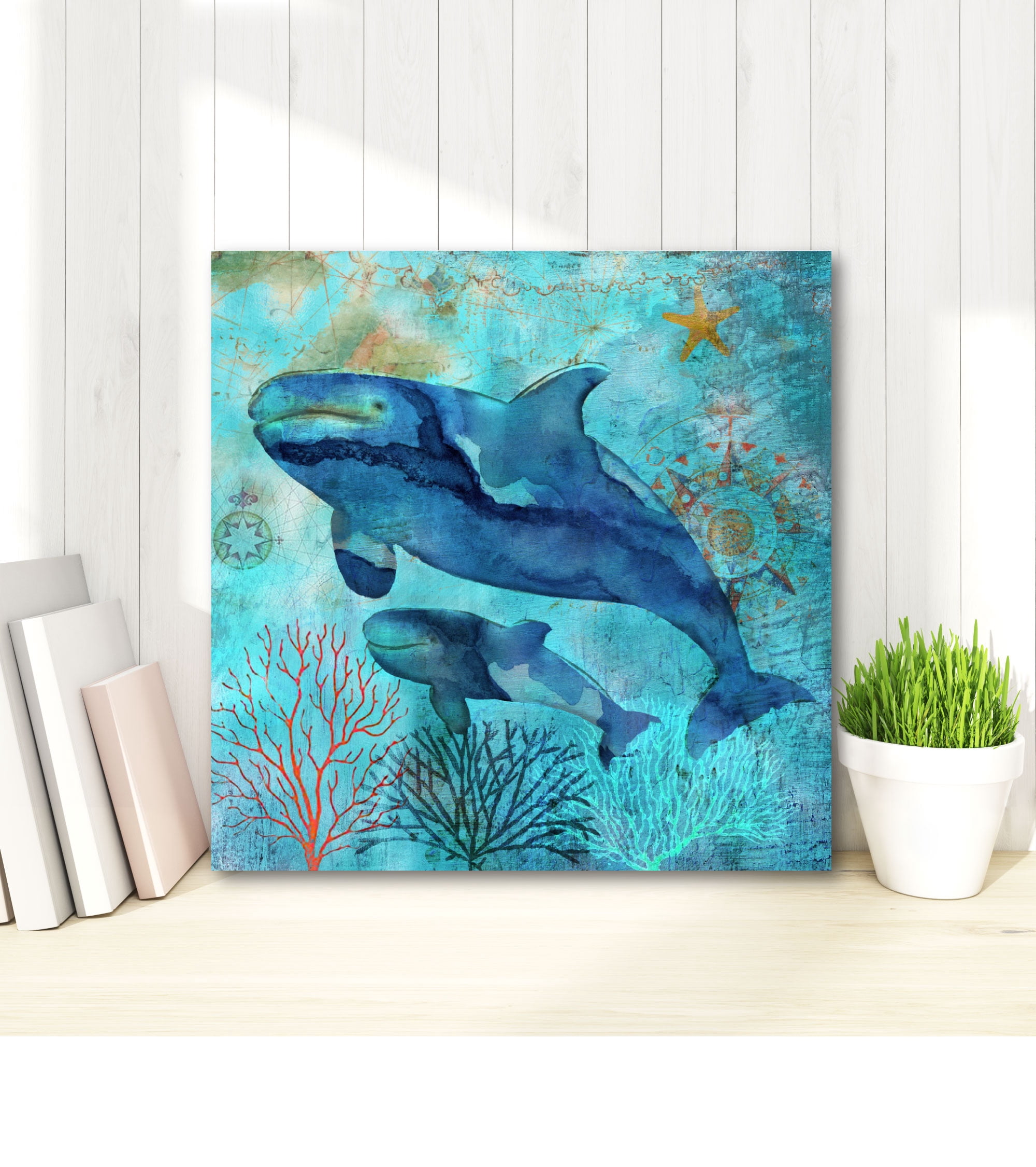 Courtside Market Deep Sea Whales Gallery-Wrapped Canvas Wall Art, 16x16