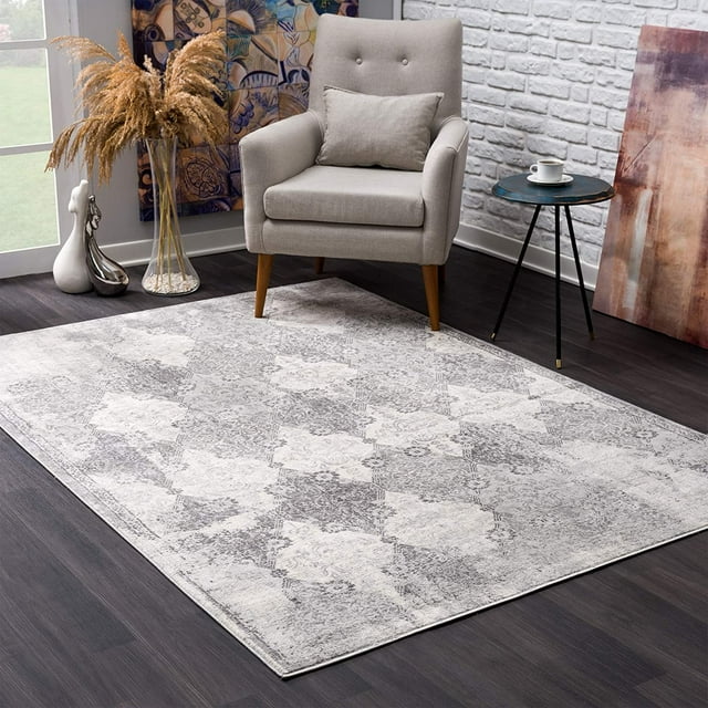 homeroots home decor 390197 2’ x 10’ Gray Distressed Trellis Pattern Runner Rug