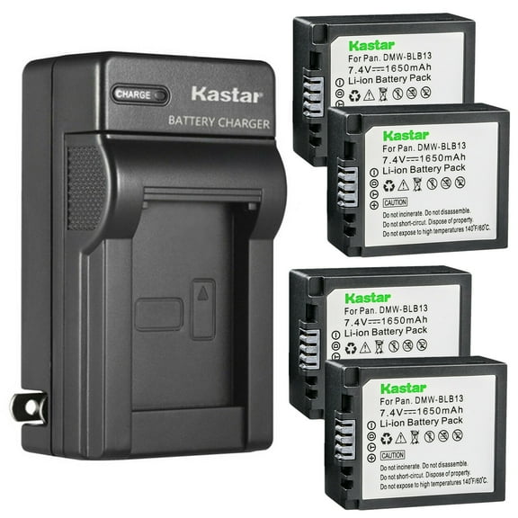 Kastar 4-Pack Battery and AC Wall Charger Replacement for Panasonic DMW-BLB13, DMW-BLB13E, DMW-BLB13GK, DMW-BLB13PP Battery, DE-A49, DE-A49A, DE-A49B, DE-A49C Charger, Lumix DMC-GF1EG DMC-GF1GH Camera