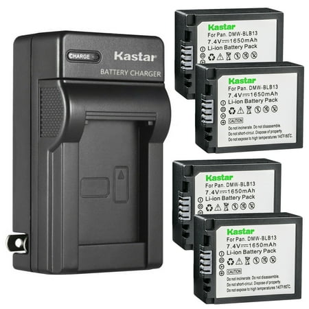 Image of Kastar 4-Pack Battery and AC Wall Charger Replacement for Panasonic DMW-BLB13 DMW-BLB13E DMW-BLB13GK DMW-BLB13PP Battery DE-A49 DE-A49A DE-A49B DE-A49C Charger Lumix DMC-GF1EG DMC-GF1GH Camera