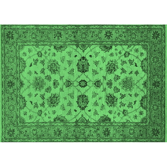 Ahgly Company Machine Washable Indoor Rectangle Oriental Emerald Green Traditional Area Rugs, 7' x 9'