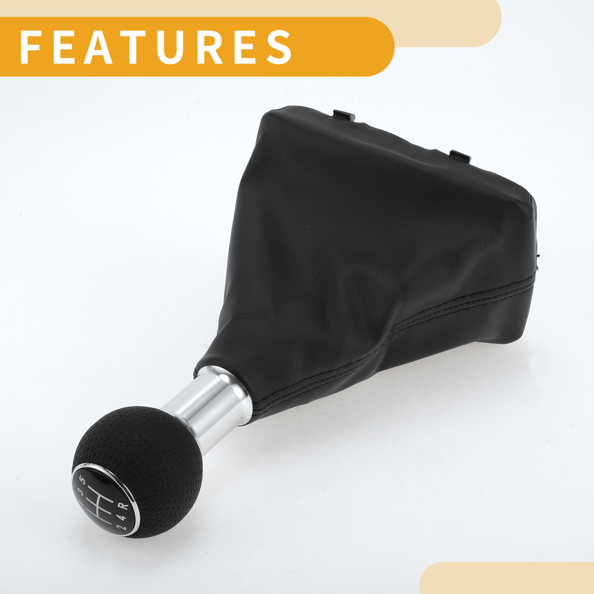 Unique Bargains 5 Speed Manual Gear Shifter Knob with Cover - Car Shift Lever Knob with Cover - for Audi A4 2000-2008 Plastic Faux Leather Black Silver Tone - 1 Pc