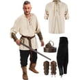thumbnail image 1 of Conjunto de 4 piezas de disfraz renacentista de Halloween para hombre, camisa pirata medieval, pantalones con banda en los tobillos, 1 of 5