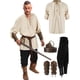 thumbnail image 1 of Conjunto de 4 piezas de disfraz renacentista de Halloween para hombre, camisa pirata medieval, pantalones con banda en los tobillos, 1 of 5