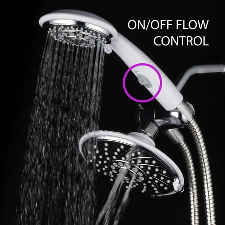 HotelSpa® Designer 2-Tone Chrome / White 30-Setting 3-way Rainfall/Handheld Shower Combo with Pause