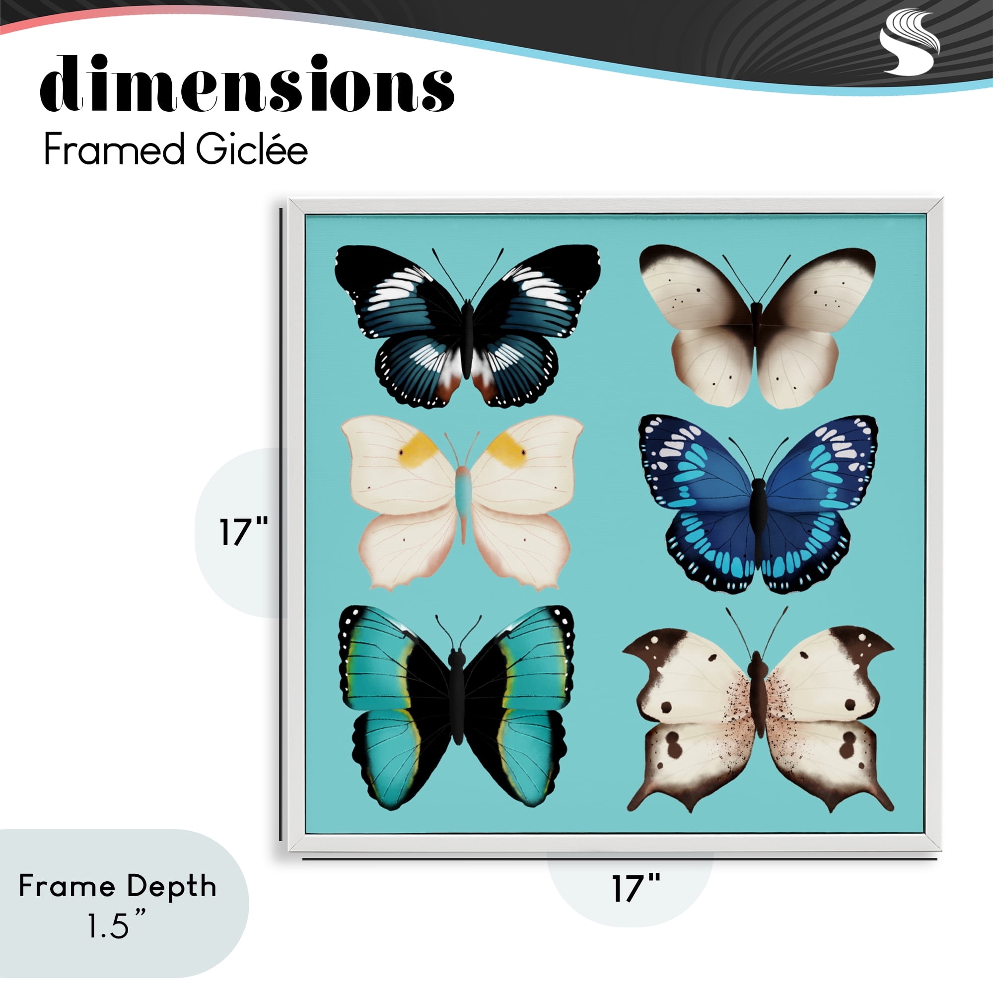Stupell Industries Six Diverse Butterflies on Turquoise White Framed Giclee Art, design by Metka Hiti