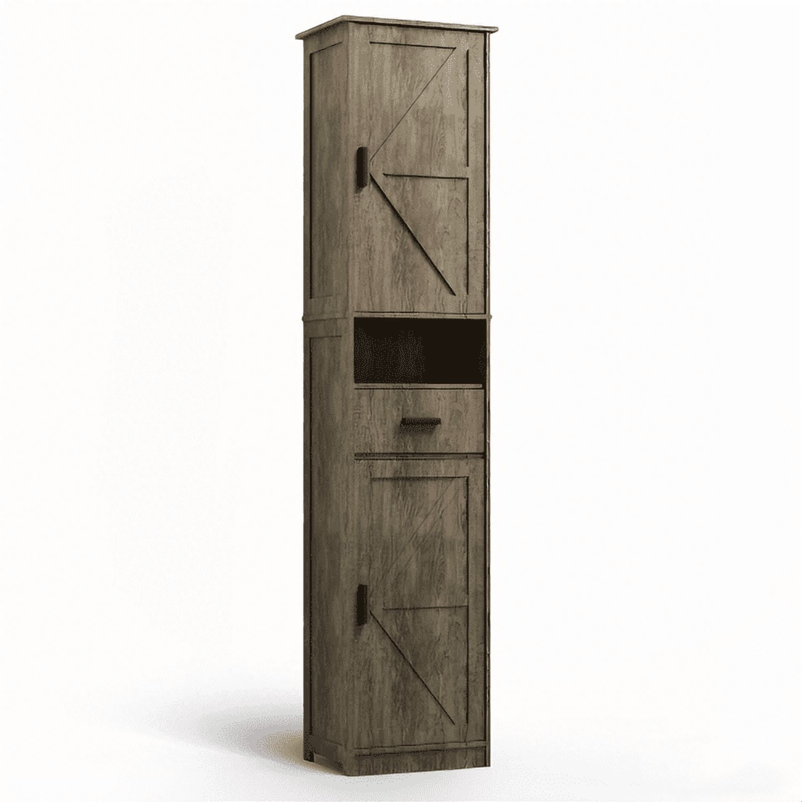 69"H Bathroom Storage Cabinet,Narrow Floor Cabinet with 2 Barn Doors, 1 Drawer & Adjustable Shelves
