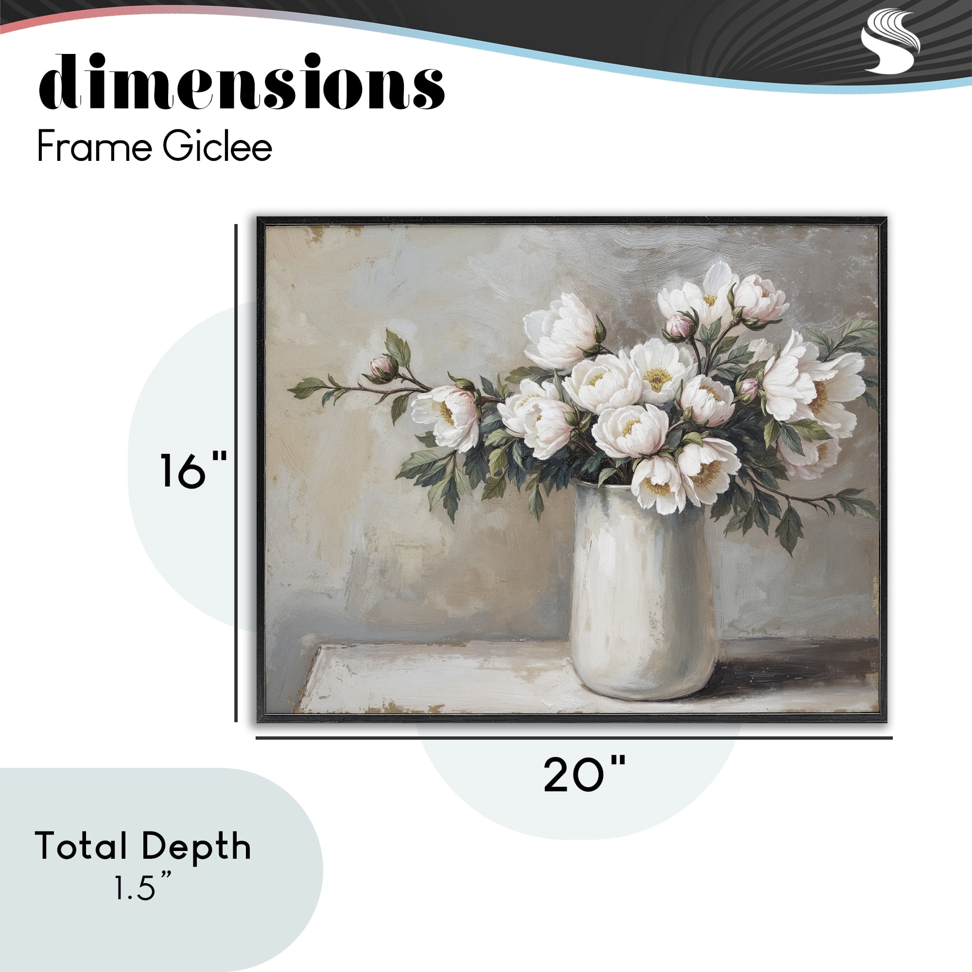 White Flowers in Vase Still Life Black Framed Giclee Art, design by Lettered and Lined